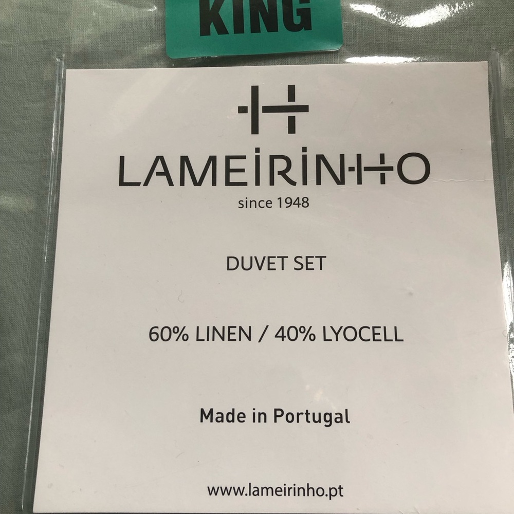 LAMEIRINHO  Solid Green  Linen Blend  KING  Duvet Cover SET  Portugal new